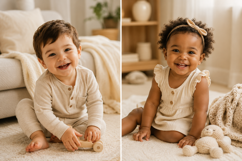 Smiling toddler boy and girl