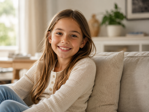 A smiling school-age girl